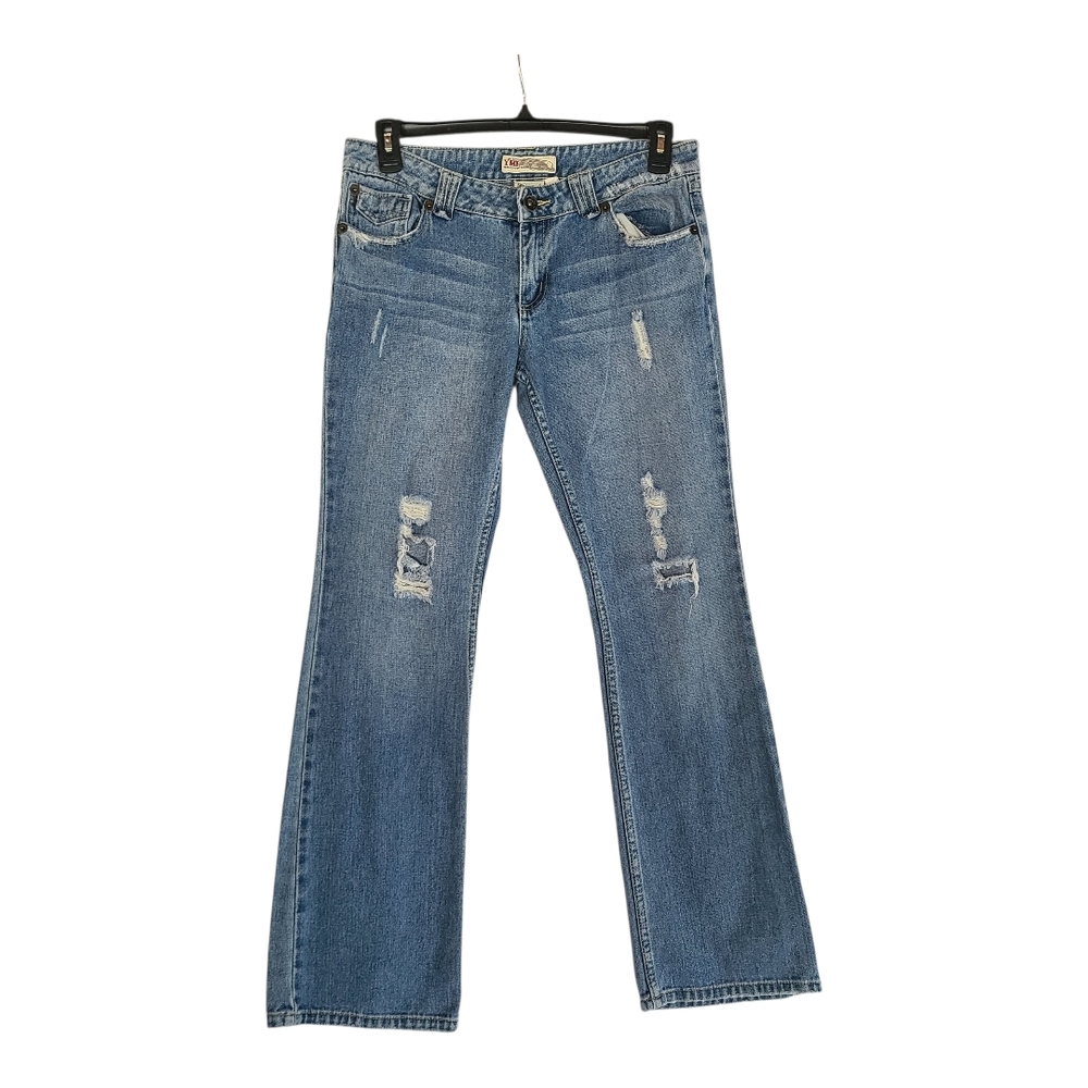 YMI Vintage Distressed Flare Jeans Size 11 100% Cotton Blue Y2K Boho Streetwear